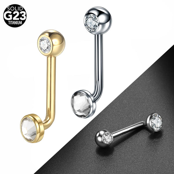 G23 Titanium CZ Curved Barbell Vertical Hood Lip Piercing - 2 Colours