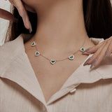 925 Sterling Silver 5 Hearts Studded Necklace - 4 Options