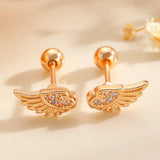 Stainless Steel Micro-inlay CZ Wings Stud Earrings - 2 Colours