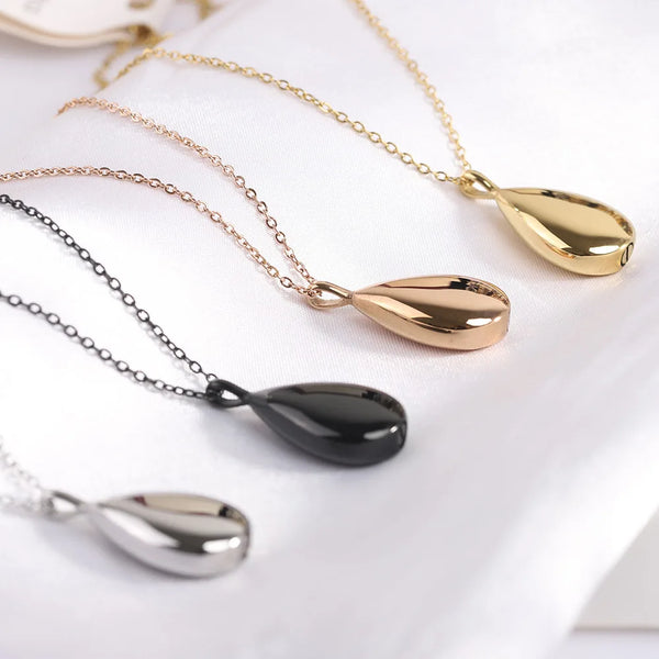 Stainless Steel Water Droplet Urn Pendant Necklace - 4 Colours