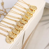 Stainless Steel Gold Colour Irregular Round Coin Zodiac Sign Necklace - 12 Options