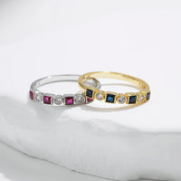 925 Sterling Silver Square Cubic Zirconia Stackable Ring - 2 Colours