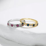 925 Sterling Silver Square Cubic Zirconia Stackable Ring - 2 Colours
