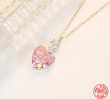 925 Sterling Silver Pink/Yellow Zircon Heart Necklace