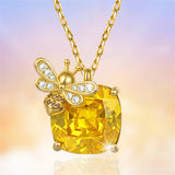 Fashion Square Yellow Crystal Bee Pendant Necklace