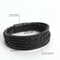 Hand-Woven Multilayer Leather Braided Rope Beading Bracelet - 3 Sizes