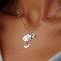 Stainless Steel Birthstone Birth Flower Necklace - 12 Options