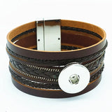 Fashion Multi-layer Wide Cuff Pu Leather 18mm Snap Bracelet - 26 Options
