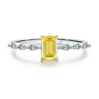 925 Sterling Silver Emerald Cut Pink or Yellow CZ Ring