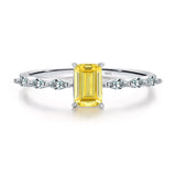 925 Sterling Silver Emerald Cut Pink or Yellow CZ Ring