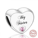 925 Silver Pink CZ Family Heart Charm - 50 Options