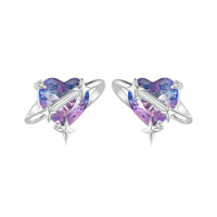 925 Sterling Silver Mystic Purple Heart Star Stud Earrings