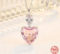 925 Sterling Silver Pink/Yellow Zircon Heart Necklace