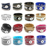Fashion Multi-layer Wide Cuff Pu Leather 18mm Snap Bracelet - 26 Options