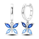 925 Sterling Silver CZ Blue Butterfly Hoop Earrings