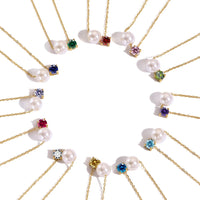 Stainless Steel Imitation Pearl/Birthstone Pendant Necklace - 12 Options