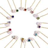 Stainless Steel Imitation Pearl/Birthstone Pendant Necklace - 12 Options