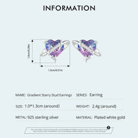 925 Sterling Silver Mystic Purple Heart Star Stud Earrings