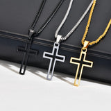 Stainless Steel Hollow Cross Necklace - 4 Lengths - 4 Chain Types - 3 Colours