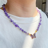 Butterfly Crystal and Stone Chip Necklace - 12 Colours
