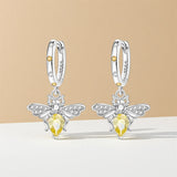 925 Sterling Silver Yellow CZ Bee Hoop Drop Earrings