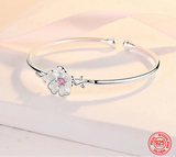 925 Sterling Silver Flower Open Cuff Bangle - 2 Colours