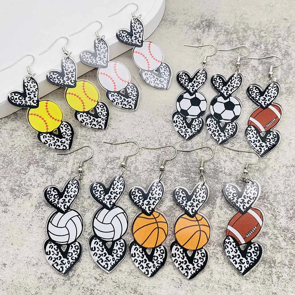 Sporty Acrylic Leopard Print Heart Earrings - 6 Options