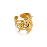 Stainless Steel Sea Themed Gold Coloured Adjustable Ring - 30 Options