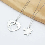 2PCS/Set Stainless Steel Puzzle Heart Necklace