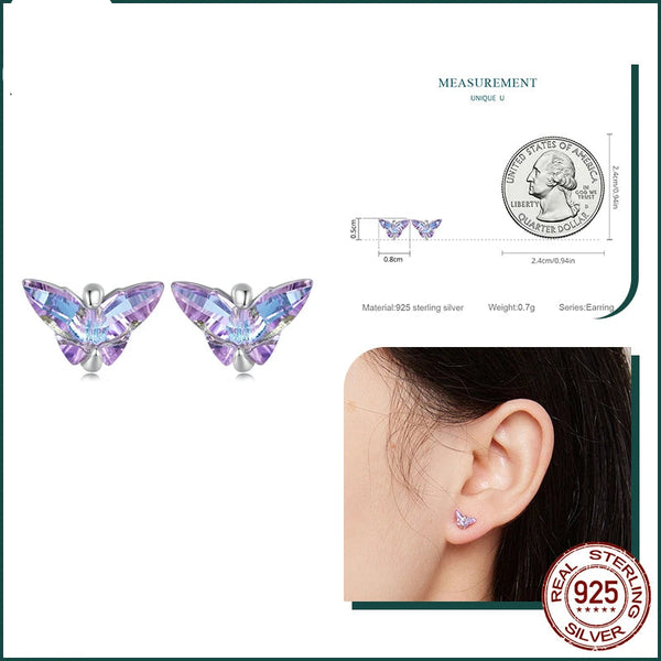 925 Sterling Silver Blues/Purples Butterfly Stud Earrings