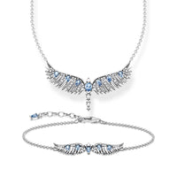 925 Sterling Silver Phoenix Wing Blue CZ Necklace/ Bracelet/ Set