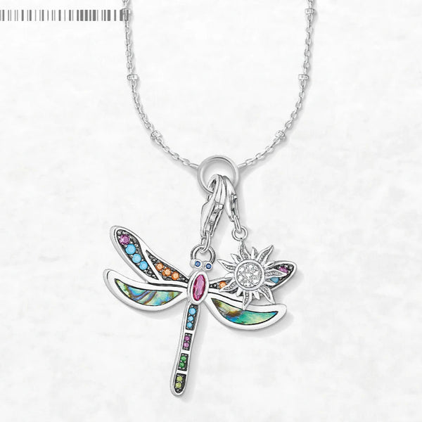 925 Sterling Silver Dragonfly & Sun Necklace