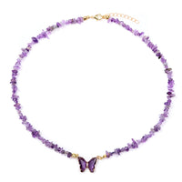 Butterfly Crystal and Stone Chip Necklace - 12 Colours