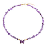 Butterfly Crystal and Stone Chip Necklace - 12 Colours