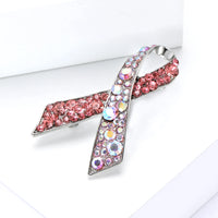 Rhinestone Breast Cancer Ribbon Brooch - 4 Options