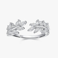 925 Sterling Silver Leaf CZ Adjustable Ring