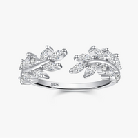 925 Sterling Silver Leaf CZ Adjustable Ring