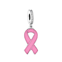 925 Sterling Silver Pink Ribbon Hanging Charm