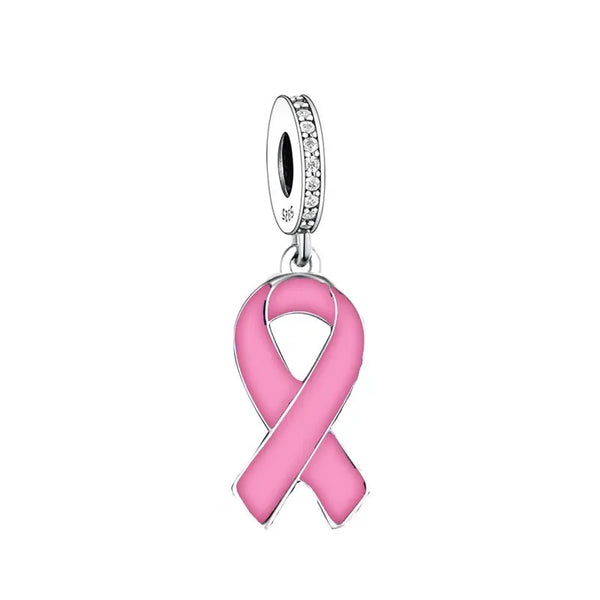 925 Sterling Silver Pink Ribbon Hanging Charm