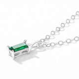 925 Sterling Silver Small Green Rectangle Cubic Zirconia Necklace