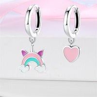 925 Sterling Silver UniRainbow and Heart Hoop Earrings