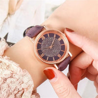 Rhinestone Detail Leather Watch - 8 Colours