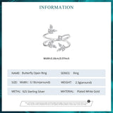925 Sterling Silver Multi Layer Butterfly Open Ring