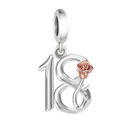 925 Sterling Silver Number Rose Hanging Charm - 10 Options