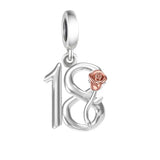 925 Sterling Silver Number Rose Hanging Charm - 10 Options