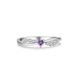 925 Sterling Silver Dainty Purple&White CZ Heart Ring