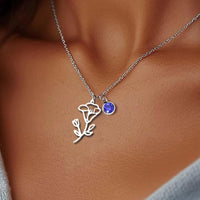 Stainless Steel Birthstone Birth Flower Necklace - 12 Options