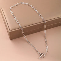Stainless Steel Oval Link T Bar Necklace - 2 Colours
