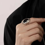 Fashion Ellipse Black Open Ring