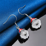 925 Sterling Silver Cute Santa Hanging Earrings